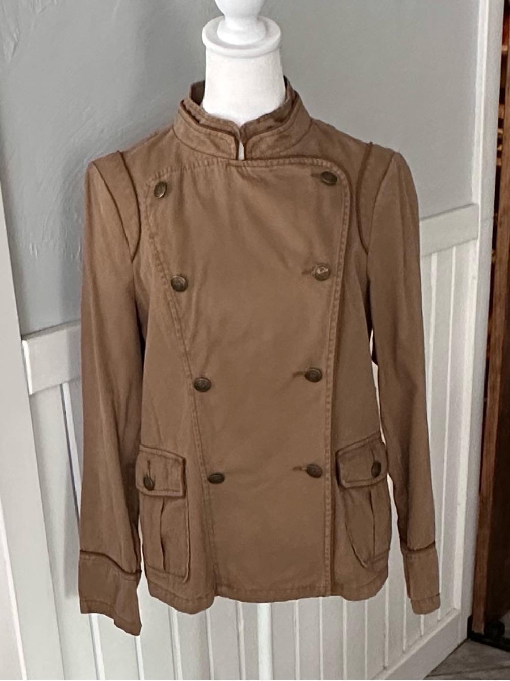 a.n.a A New Approach Cotton Utility Jacket Tan Brown Double Breasted Size L
